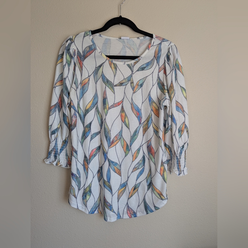 NWT Xieerduo Elegant Multicolor Leaf Print Blouse Size M